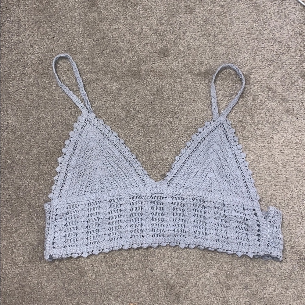 En Creme bralette crochet crop top bra tank grey